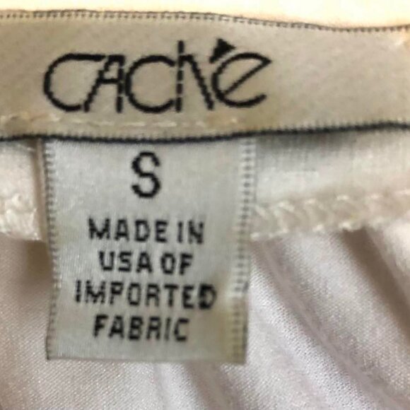 CACHE Y2K Ivory Cap Sleeve Ruched Knit Top Rhinestone Gold Chain Neckline S - Picture 4 of 4